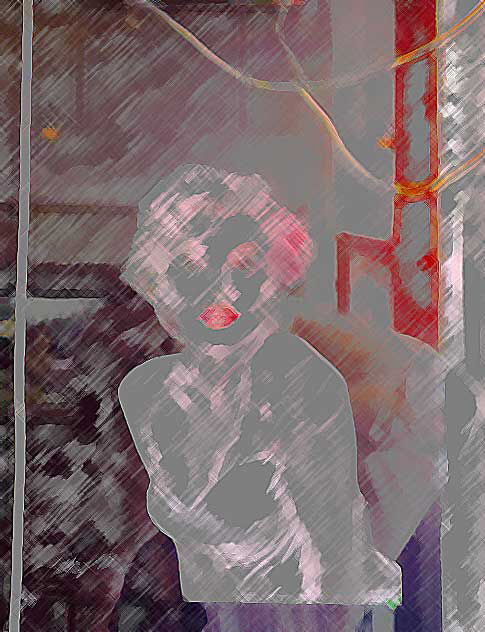 Marilyn Monroe poster in a shop window on Hollywood Boulevard - modified using a filter available in Photoshop 7.0