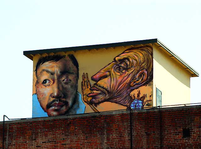 "Faces" mural on rooftop - Western Avenue, just north of Wilshire Boulevard, in the heart of Koreatown