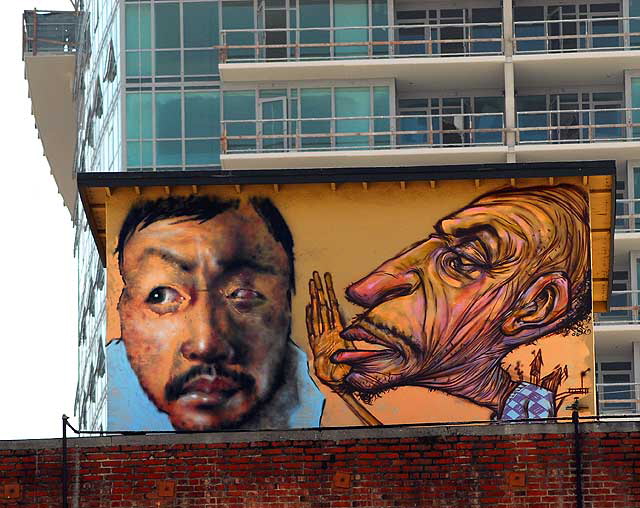 "Faces" mural on rooftop - Western Avenue, just north of Wilshire Boulevard, in the heart of Koreatown