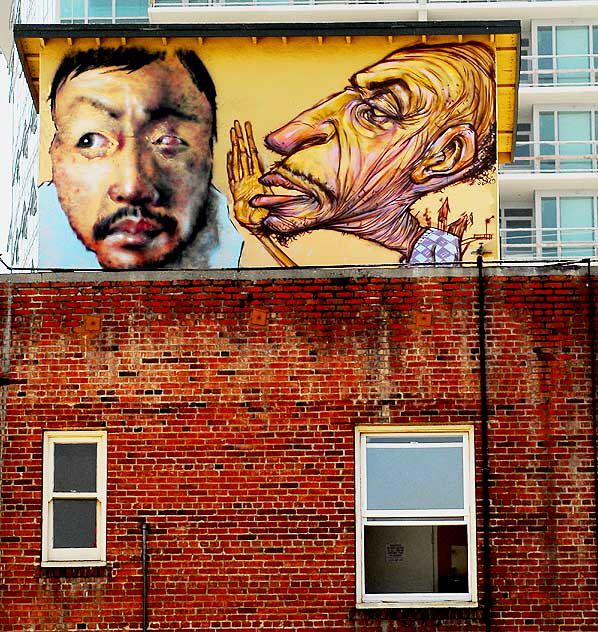 "Faces" mural on rooftop - Western Avenue, just north of Wilshire Boulevard, in the heart of Koreatown