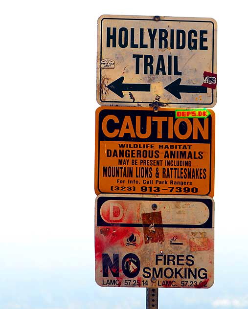 Warning sign on the Hollyridge Trail, Mount Lee, Hollywood