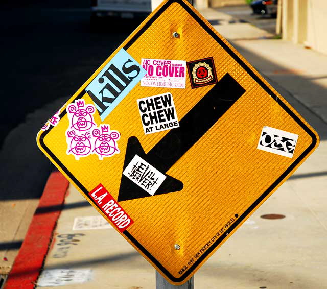 Arrow with stickers - Sunset Boulevard at Gardner, Hollywood