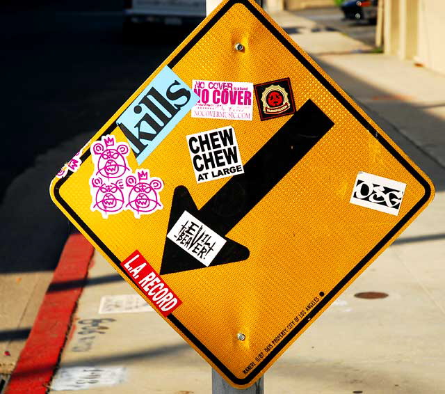 Arrow with stickers - Sunset Boulevard at Gardner, Hollywood