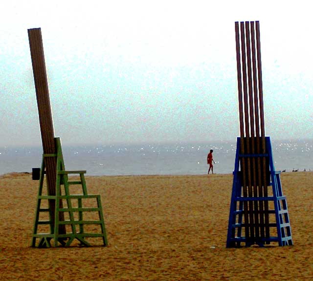 Two odd beach chairs, Santa Monica