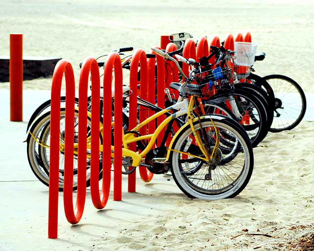 Bike rack, the beach south of the Santa Monica Pier