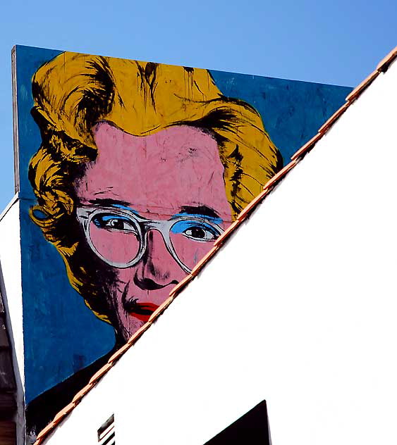 Woman with glasses graphic over Melrose Avenue