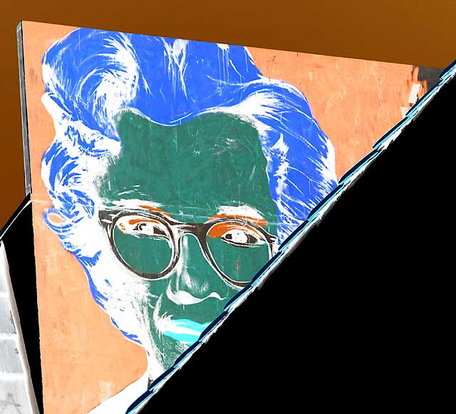 Woman with glasses graphic over Melrose Avenue - negative print