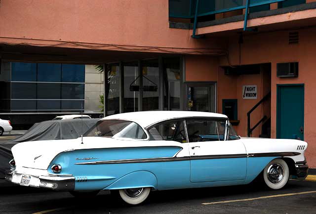 1958 Chevrolet Bel-Air coupe - original two-tone white-turquoise paint scheme