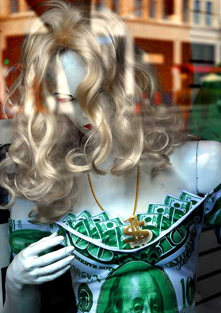 Manikin, Halloween Money Costume, shop window, Hollywood Boulevard Manikin, Halloween Money Costume, shop window, Hollywood Boulevard