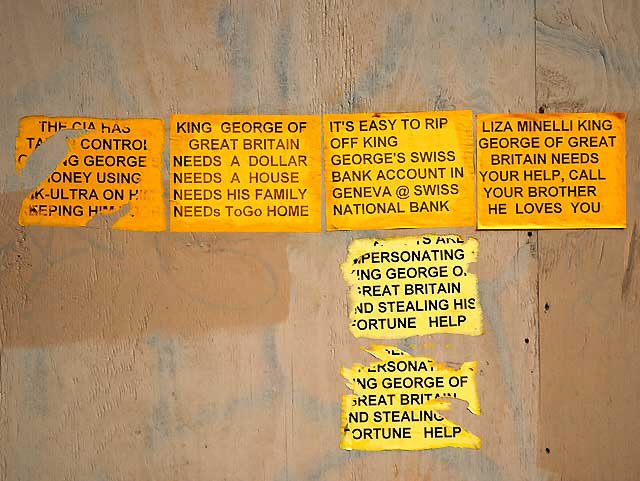 Odd messages for the UK on wooden wall, Highland Avenue, Hollywood