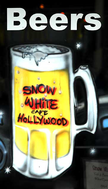 Beers - beer mug painting on glass, Snow White Café, Hollywood Boulevard