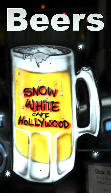 Beers - beer mug painting on glass, Snow White Caf, Hollywood Boulevard