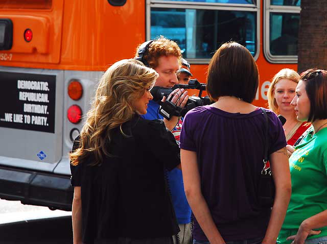 Interviewing voters on Hollywood Boulevard, Tuesday, November 4, 2008 - Election Day