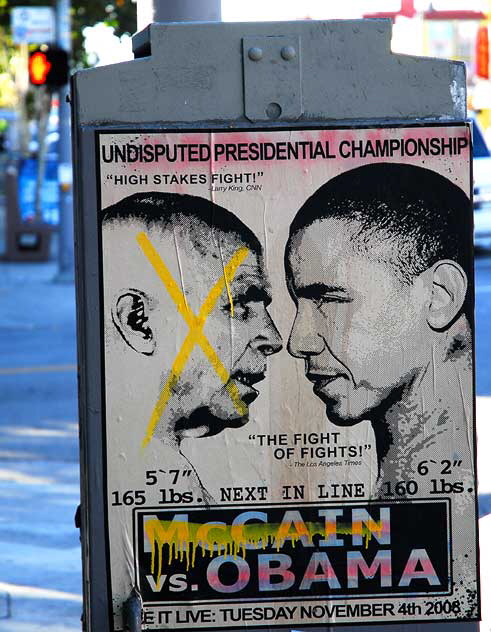 2008 McCain-Obama election poster in Melrose Avenue, modified to show election results 