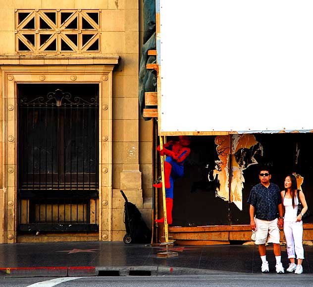 Spiderman impersonator and tourists, Hollywood Boulevard