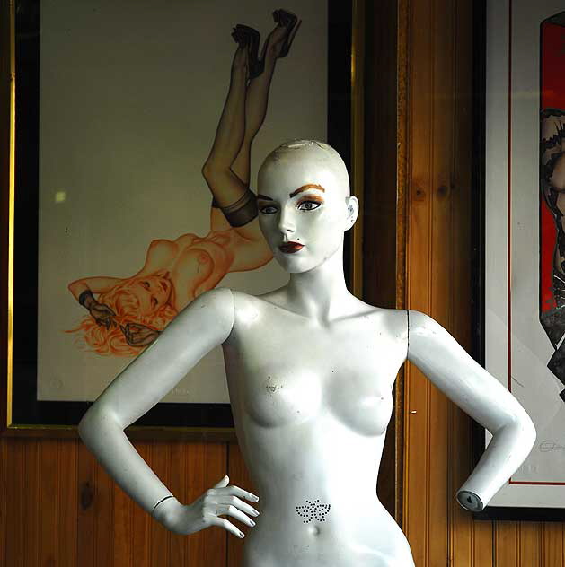 White nude manikin and Vargas print - shop window, Hollywood Boulevard