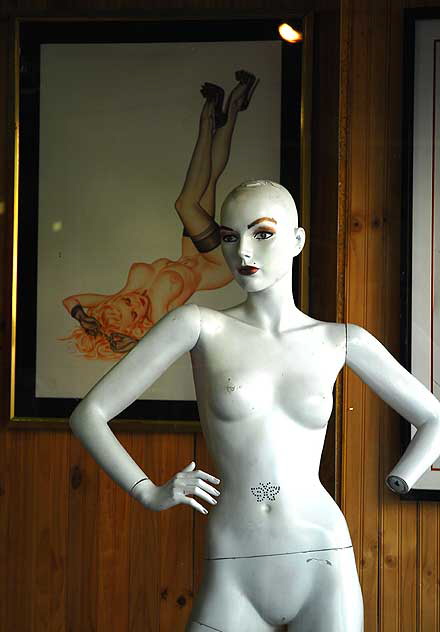 White nude manikin and Vargas print - shop window, Hollywood Boulevard