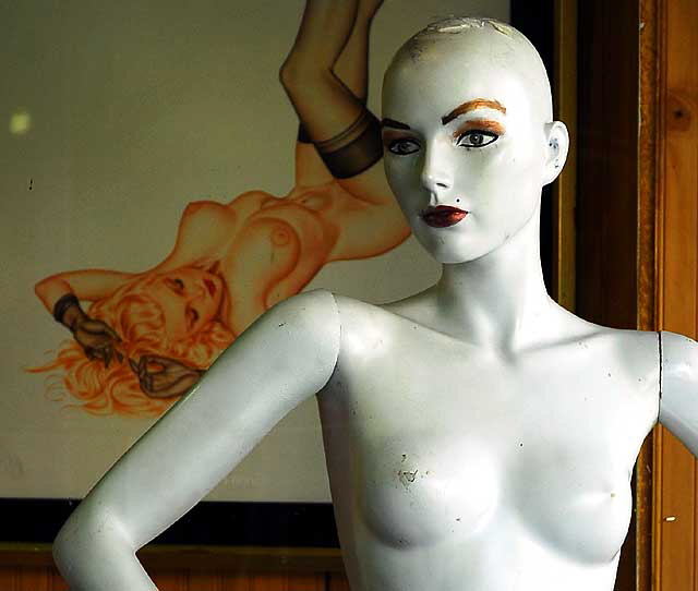 White nude manikin and Vargas print - shop window, Hollywood Boulevard