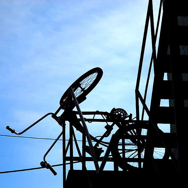 Bicycle on fire escape, Venice Beach