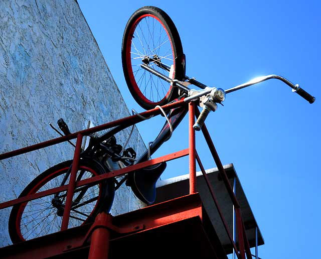 Bicycle on fire escape, Venice Beach