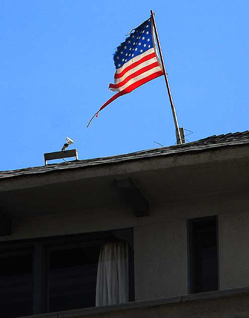 Tattered flag and spotlight, Venice Beach