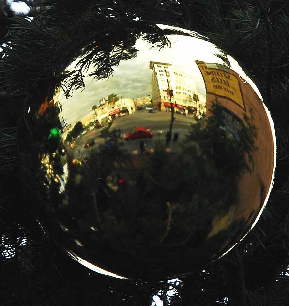 Hollywood Boulevard reflected in Christmas ornament