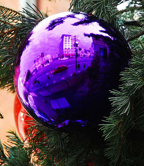 Hollywood Boulevard reflected in Christmas ornament