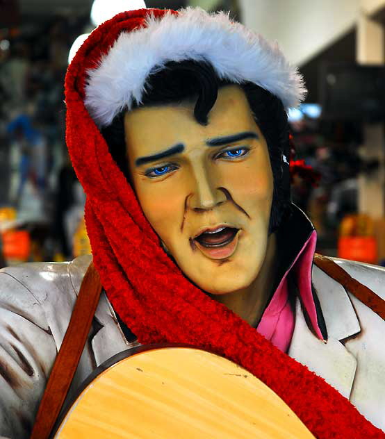 Elvis in Santa hat - manikin on Hollywood Boulevard