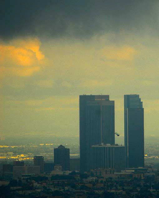 Los Angeles as seen from Mulholland Drive on a rainy day