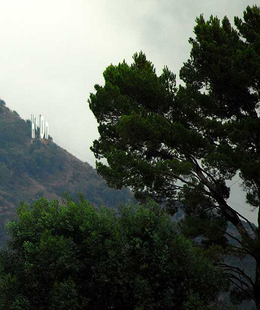 A sideways view of the Hollywood Sign