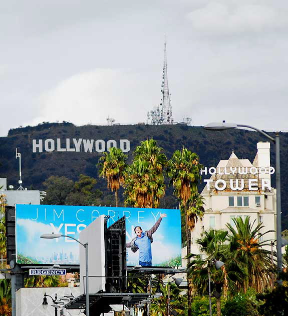 Hollywood Sign, Hollywood Tower, as seen from Sunset and Argyle 