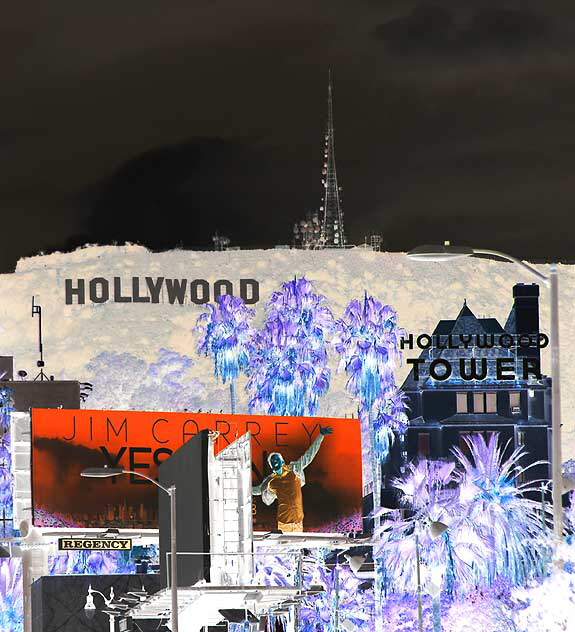 Hollywood Sign, Hollywood Tower, as seen from Sunset and Argyle 
