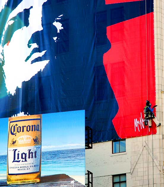 Statute of Liberty graphic being hung on the Hollywood Professional Building at Sycamore and Hollywood Boulevard - Friday, December 19, 2008