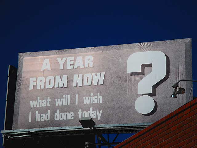 Karl Haendel's 2008 "A year from now, what will I wish I had done?" - La Cienega Boulevard between Venice and Washington Boulevards, the first of the twenty-two off-site projects for the 2008 California Biennial Karl Haendel's 2008 "A year from now, what will I wish I had done?" - La Cienega Boulevard between Venice and Washington Boulevards, the first of the twenty-two off-site projects for the 2008 California Biennial