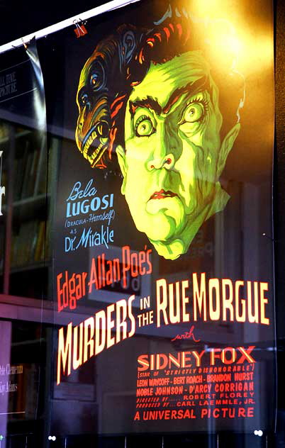 Movie poster in shop window, Hollywood Boulevard - Murders in the Rue Morgue