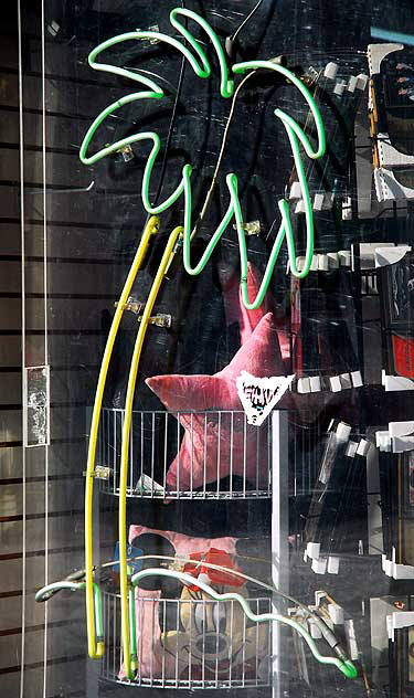 Neon palm and Minnie Mouse pillow, shop window, Hollywood Boulevard