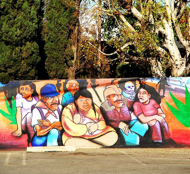 Detail of the "New World Border" mural in the parking lot behind the offices of the Social and Public Art Resource Center (SPARC), 685 Venice Boulevard