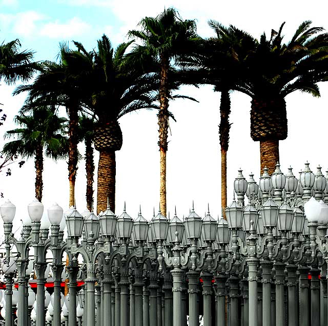 Chris Burden's "Urban Light," an installation of 202 vintage Los Angeles streetlamps at the new Broad Contemporary Art Museum (BCAM), Wilshire Boulevard