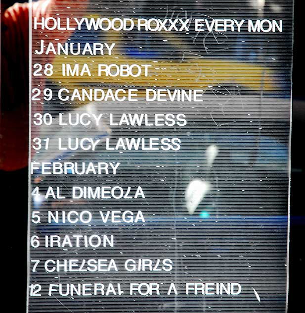 The Roxy, Sunset Strip, West Hollywood - acts listed as of Wednesday, January 28, 2009