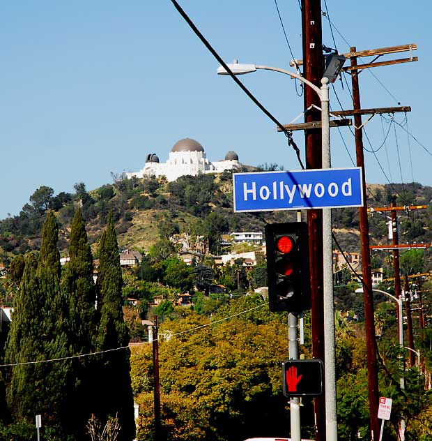 The Griffith Park Observatory as seen from Hollywood Boulevard at North Alexandria