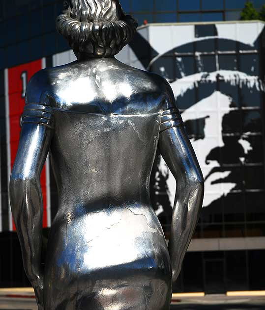 Silver figure at Hollywood Gateway, Hollywood Boulevard at La Brea