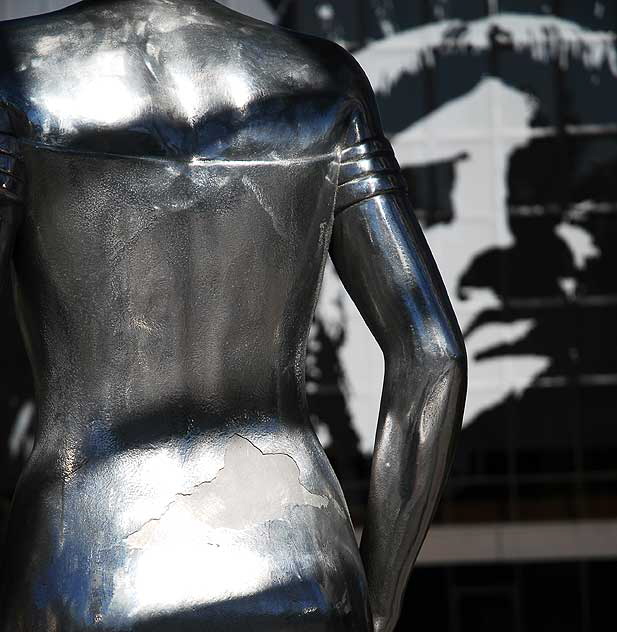 Silver figure at Hollywood Gateway, Hollywood Boulevard at La Brea