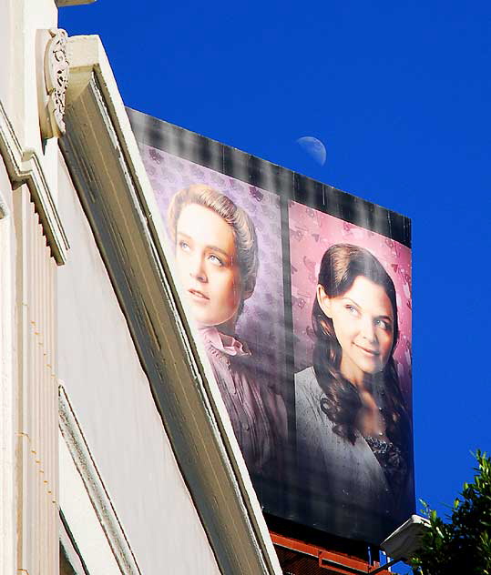 Moon in daytime sky, with Big Love billboard, Hollywood Boulevard 