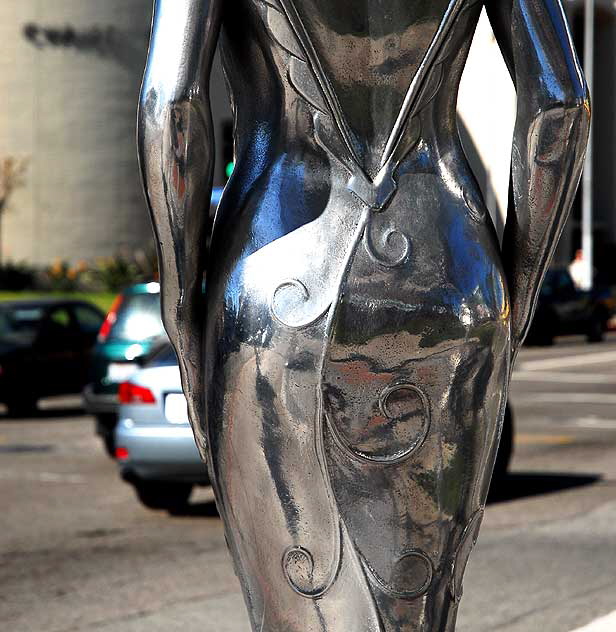 Silver figure at Hollywood Gateway, Hollywood Boulevard at La Brea