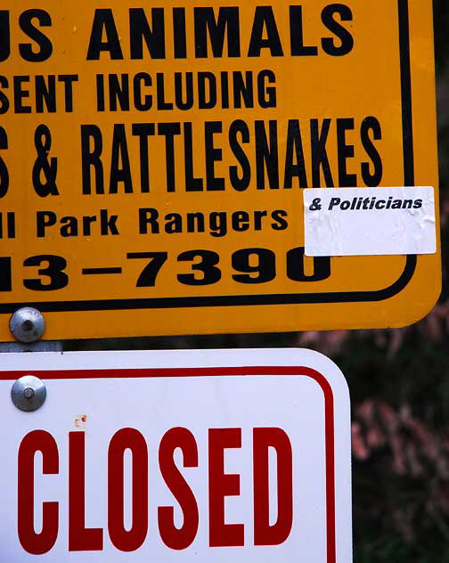 Warning sign, Griffith Park - "Politicians"