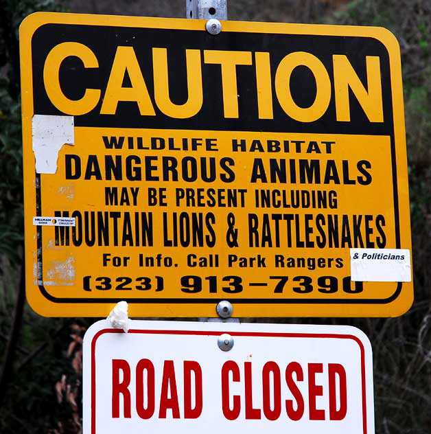 Warning sign, Griffith Park - "Politicians"