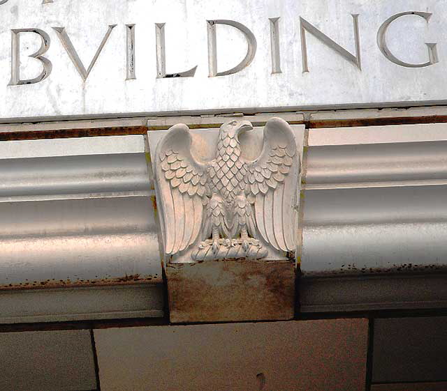 Eagle at main door of bank building, Highland Avenue at Hollywood Boulevard