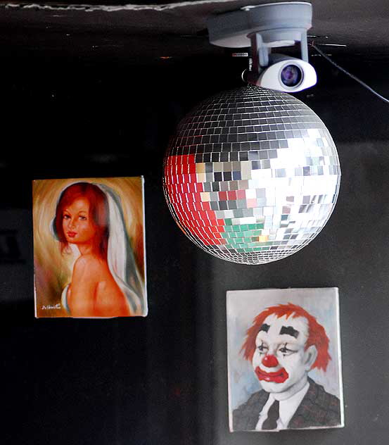 Disco Ball and Clown, window of Tiny's, Hollywood Boulevard