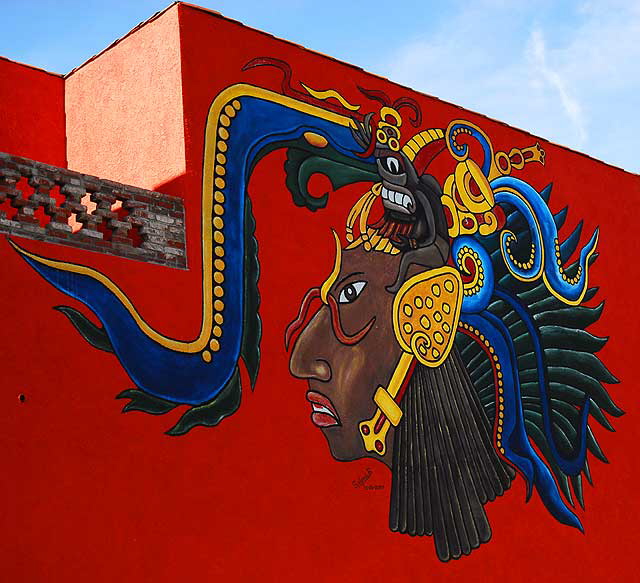 Toltec Warrior mural - El Chavo Restaurant parking lot, 4441 Sunset Boulevard  