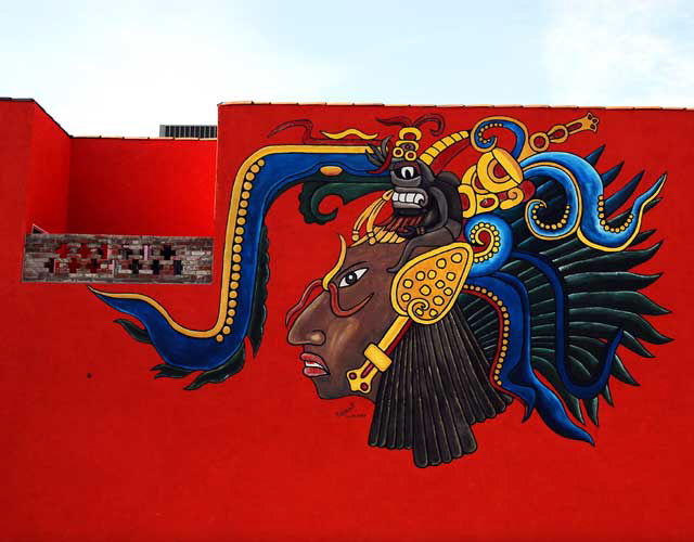 Toltec Warrior mural - El Chavo Restaurant parking lot, 4441 Sunset Boulevard  